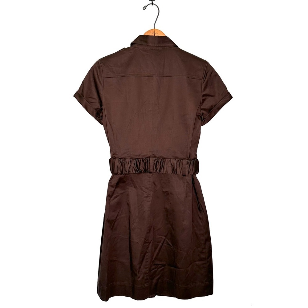 Calvin Klein | Brown Short Sleeve Belted Hidden Button Down Dress Size 4 - Picture 4 of 5